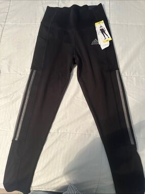 adidas Black Kids Leggings with Silver Reflective Stripes